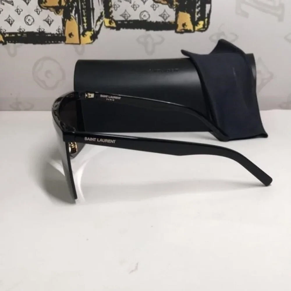 New Authentic Saint Laurent SL 537 Palace 001 – Black & Gold Shield Sunglasses - Picture 11 of 15